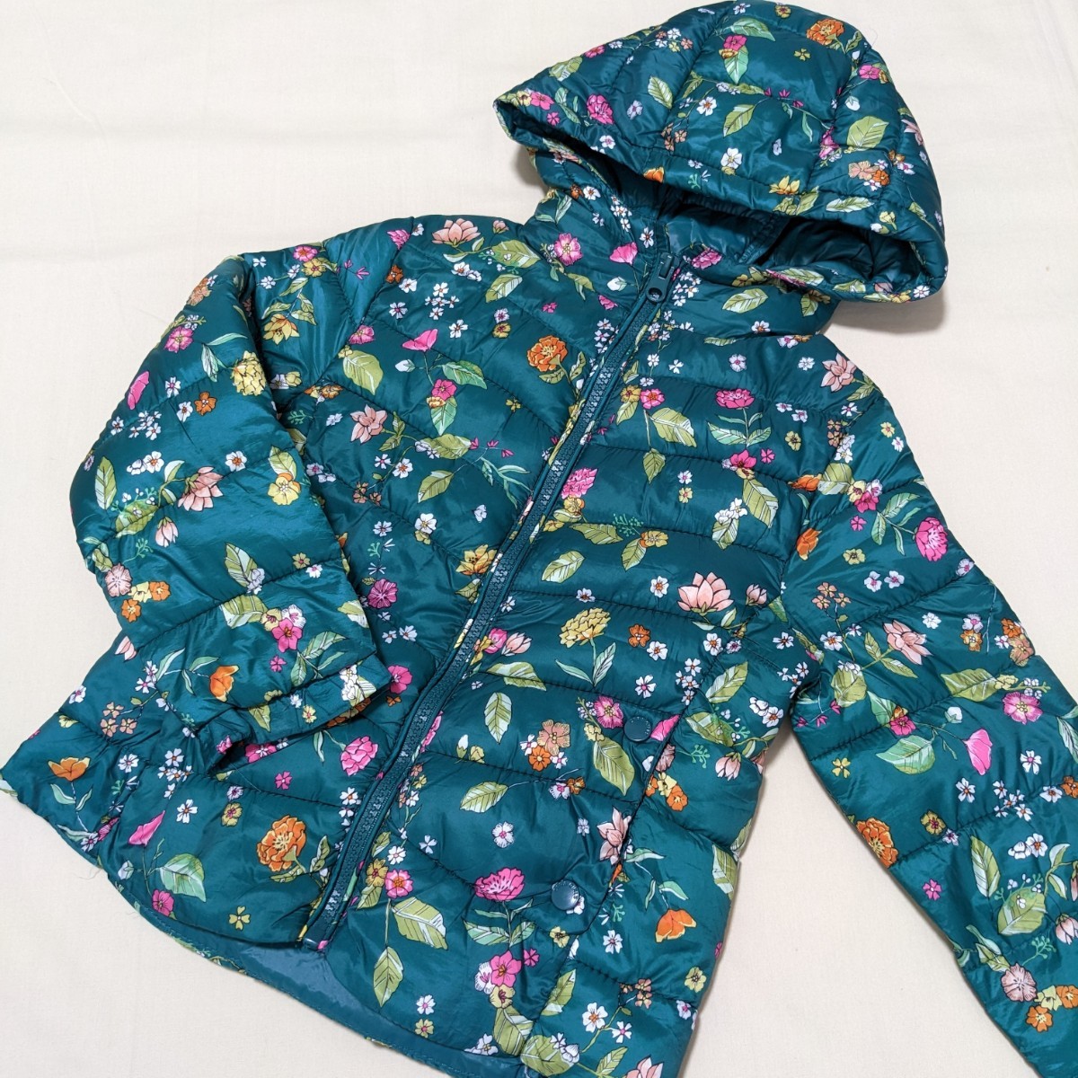 +WX4 ZARA Girls Zara 6y 116 110 girl woman long sleeve with cotton jacket jumper green floral print with a hood .