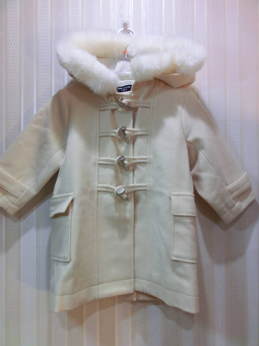 * Comme Ca Du Mode /COMME CA DU MODE 90.* fur with a hood . duffle coat ( off white * fur removed possible )t638