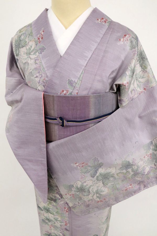 【大島紬】特選　大島紬　蔦の葉のライン　紫グラデーション　袷　正絹　着物　TP8-2_画像8