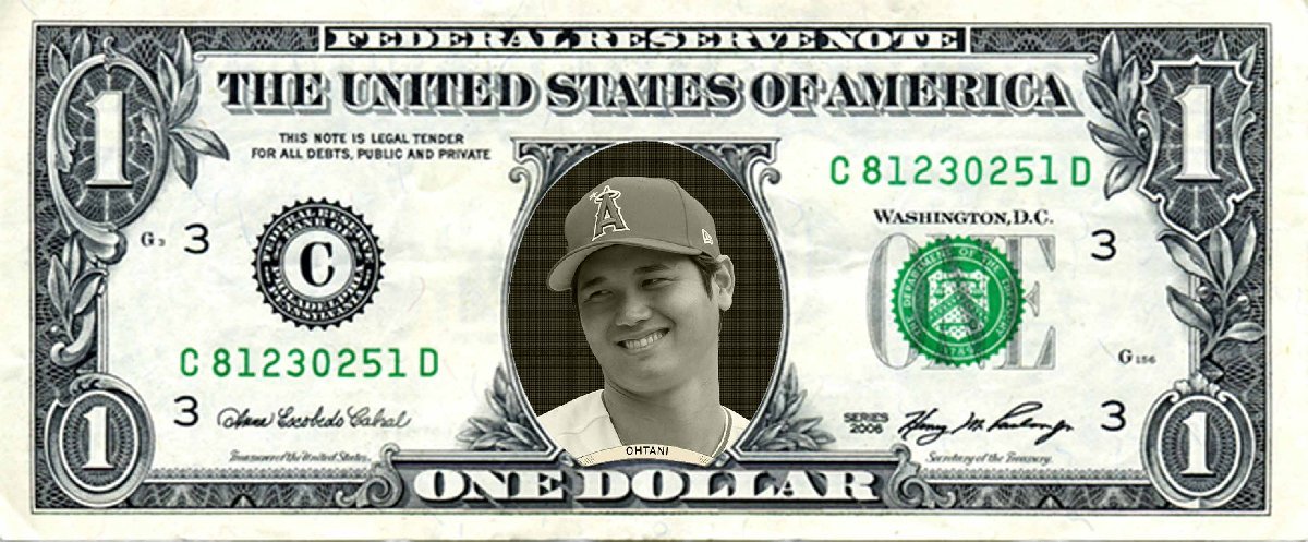 MLB ロサンゼルス・エンゼルス 【 大谷翔平 】プロ野球選手/本物米国公認1ドル札紙幣-10_画像1