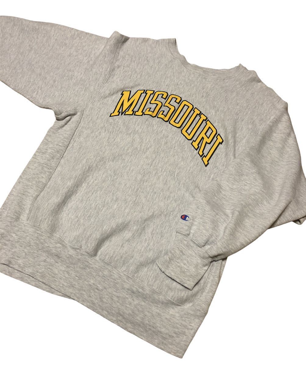 ■ 90's アメリカ MISSOURI ミズーリ大学 チャンピオン リバースウィーブ 刺繍タグ ヴィンテージ ラバープリント XLサイズ　MADE IN ＵＳＡ