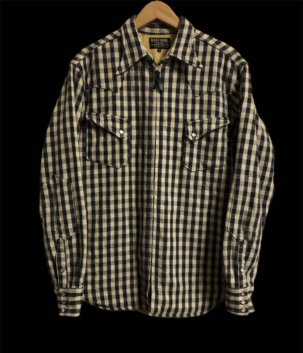 ウエストライド WESTRIDE ヘビーネルシャツ　CPO ジップジャケット　size 42 L/ブラック×ベージュ_画像1