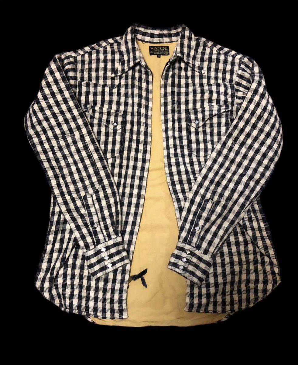 ウエストライド WESTRIDE ヘビーネルシャツ　CPO ジップジャケット　size 42 L/ブラック×ベージュ_画像4