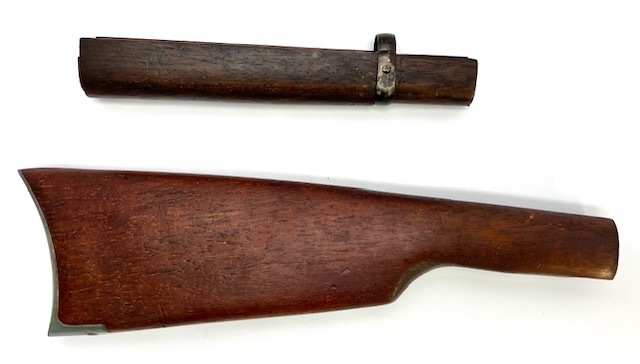  Vintage! CMC m1892 rom and rear (before and after) wooden stock set WESTERN CARBINE Western Carving lip wood Old 