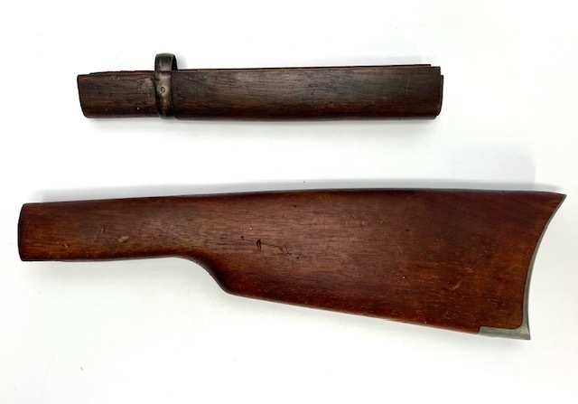  Vintage! CMC m1892 rom and rear (before and after) wooden stock set WESTERN CARBINE Western Carving lip wood Old 