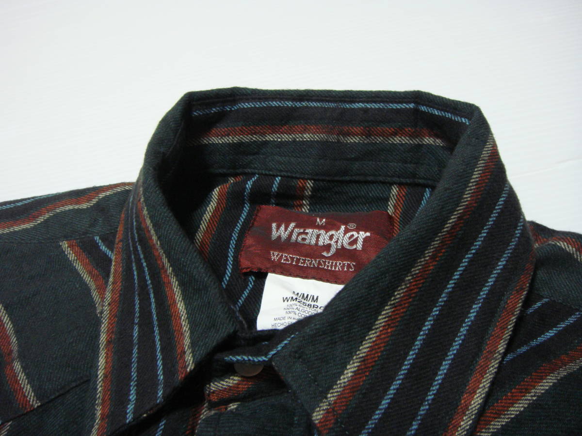 ■送料0 ラングラー/Wrangler【 はっきりストライプ ^^ フランネル地 ウエスタンシャツ L 】アメリカ ワークシャツ ネルシャツ USA古着 M10_画像4