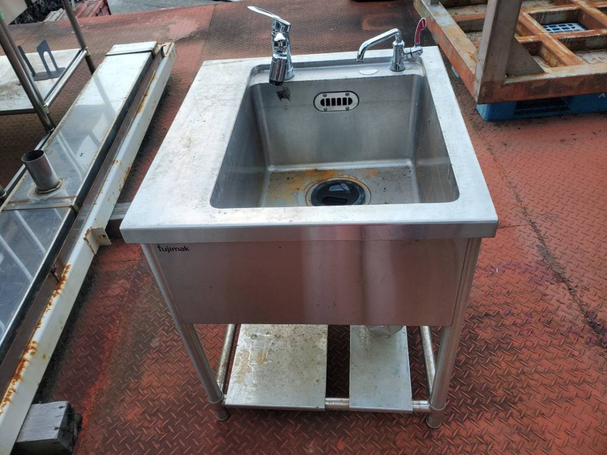 M2193-5【綺麗に洗浄してからお届け致します!】新品ホース1m付 W650×D700×H800㎜ 一槽シンク フジマック 単/混合水栓 1槽