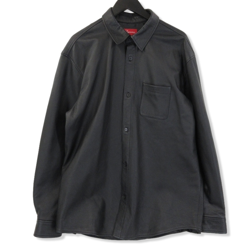 美品 Supreme シュプリーム レザーシャツ 21AW ラムレザー Leather Shirt 羊革 ブラック 黒 XL 71008004