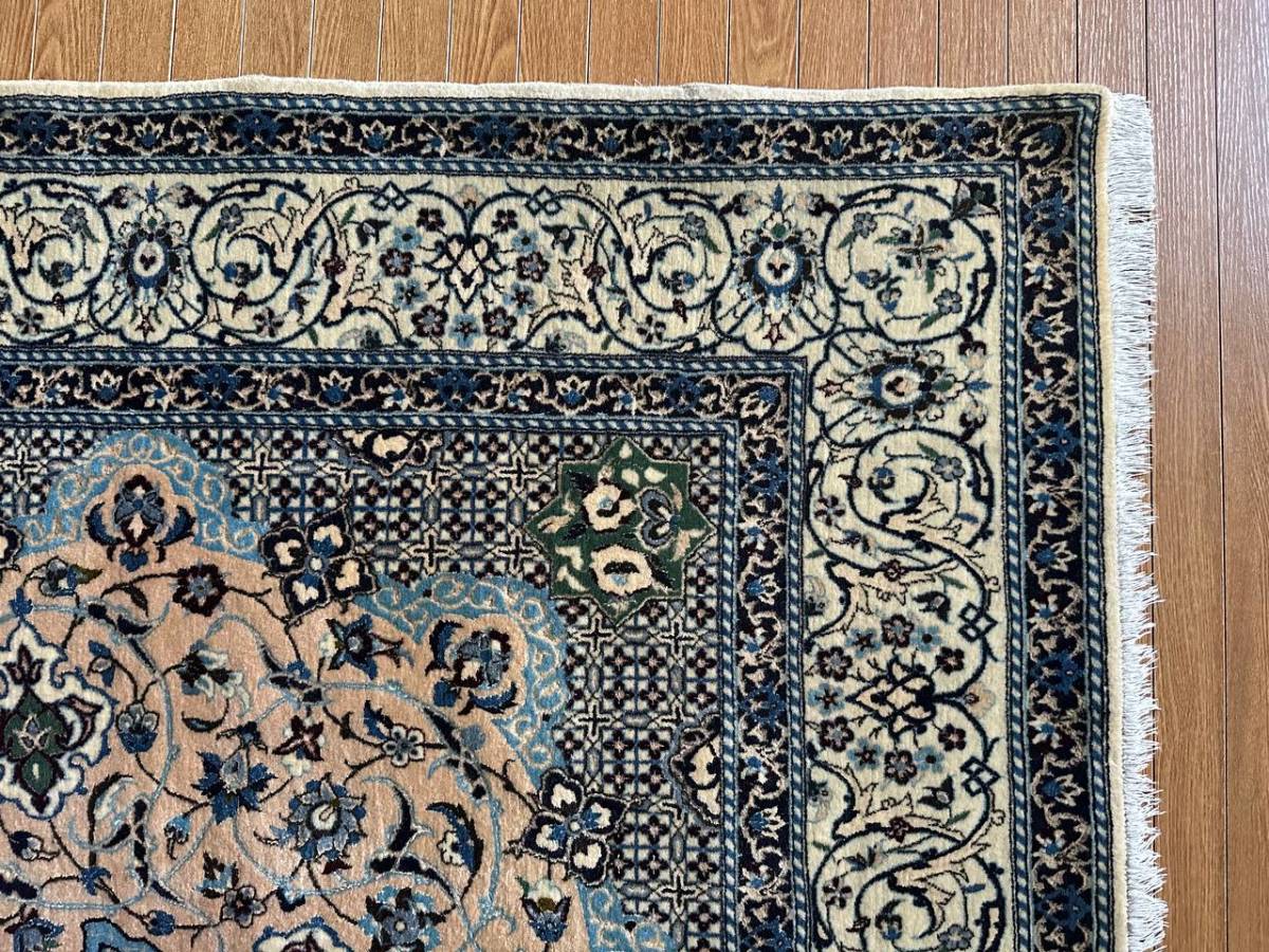 【198×128】イラン★ナイン産ペルシャ絨毯・カーペット／6LA■3312-120_※房が不揃いの箇所です。