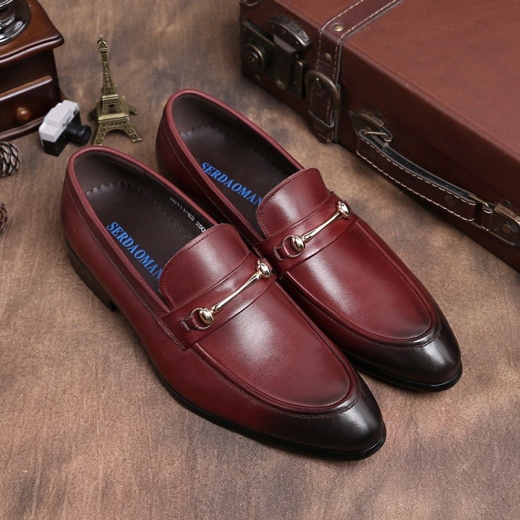  great popularity new goods men's business shoes original leather shoes bit Loafer leather U chip wine red SE24cm