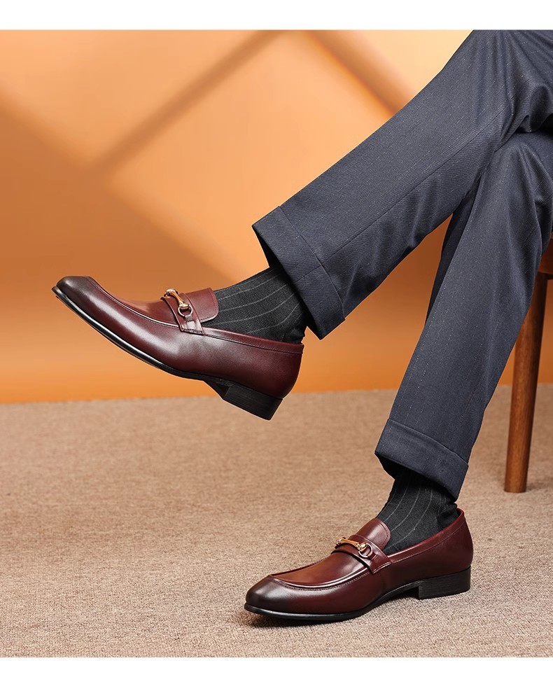  great popularity new goods men's business shoes original leather shoes bit Loafer leather U chip wine red SE24cm
