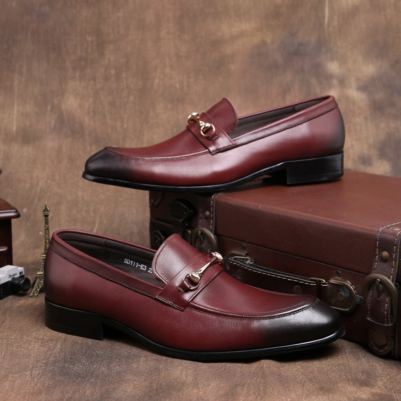  great popularity new goods men's business shoes original leather shoes bit Loafer leather U chip wine red SE24cm