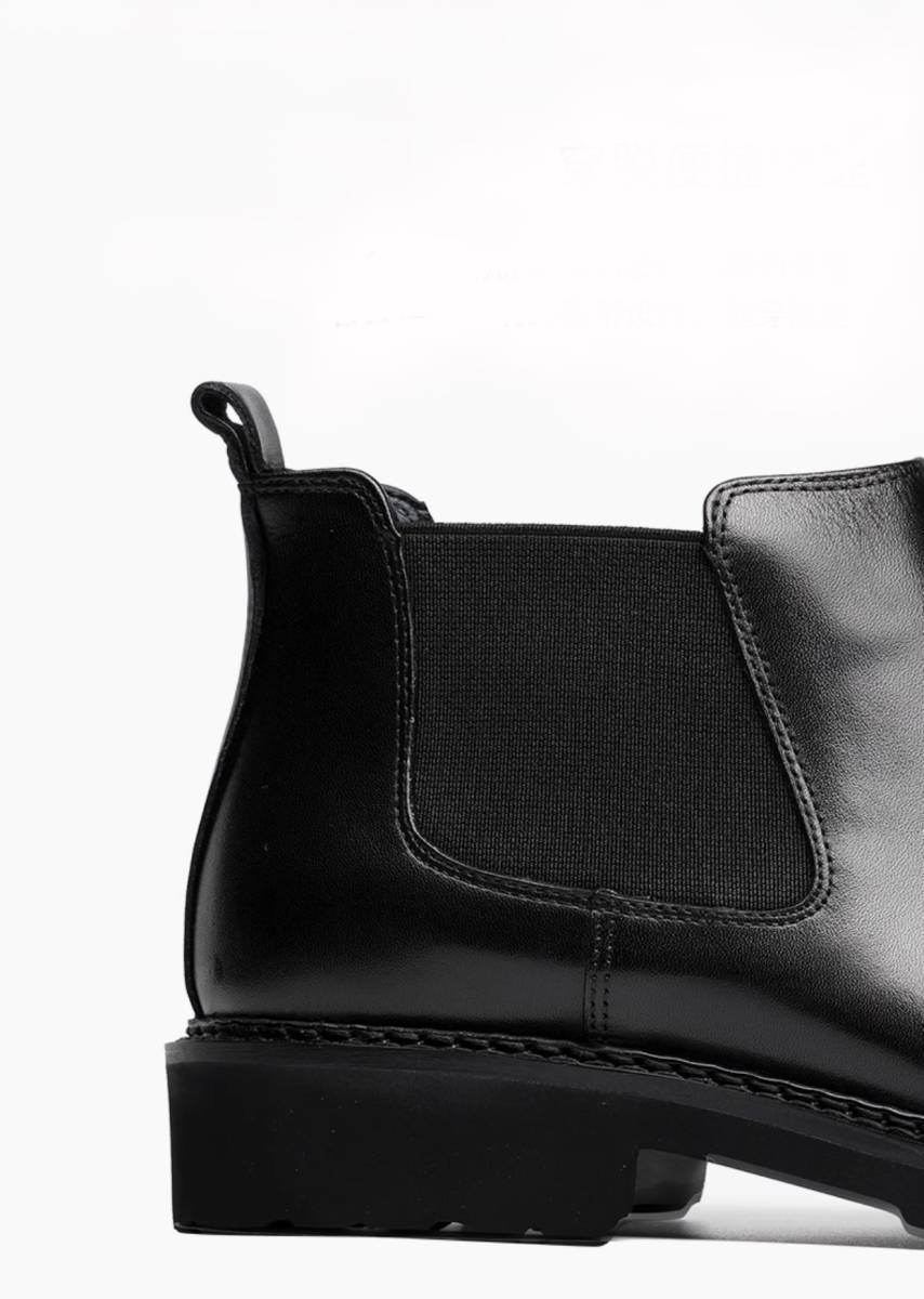 New 新品メンズショートブーツ高級牛革 ヨーロピアン ストレートチップ　ゴム 脱ぎ履きが簡単! ブラック SE26.5cm _画像6