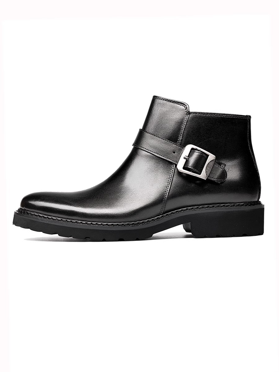  new work * new goods * men's short boots up side fastener * belt design * high class cow leather black SE 24cm