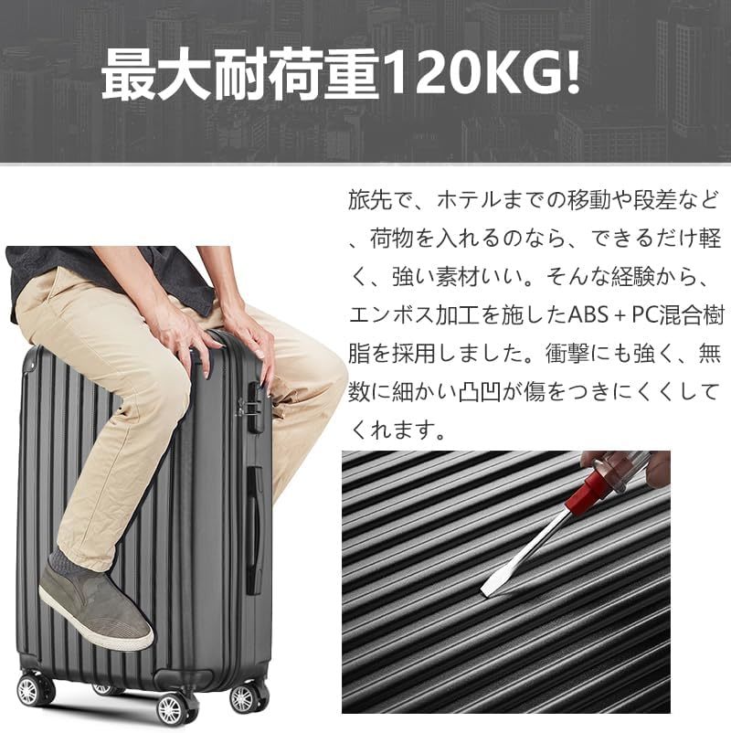 スーツケース Mサイズ キャリーケース TSAロック付 旅行出張 グレー_画像3