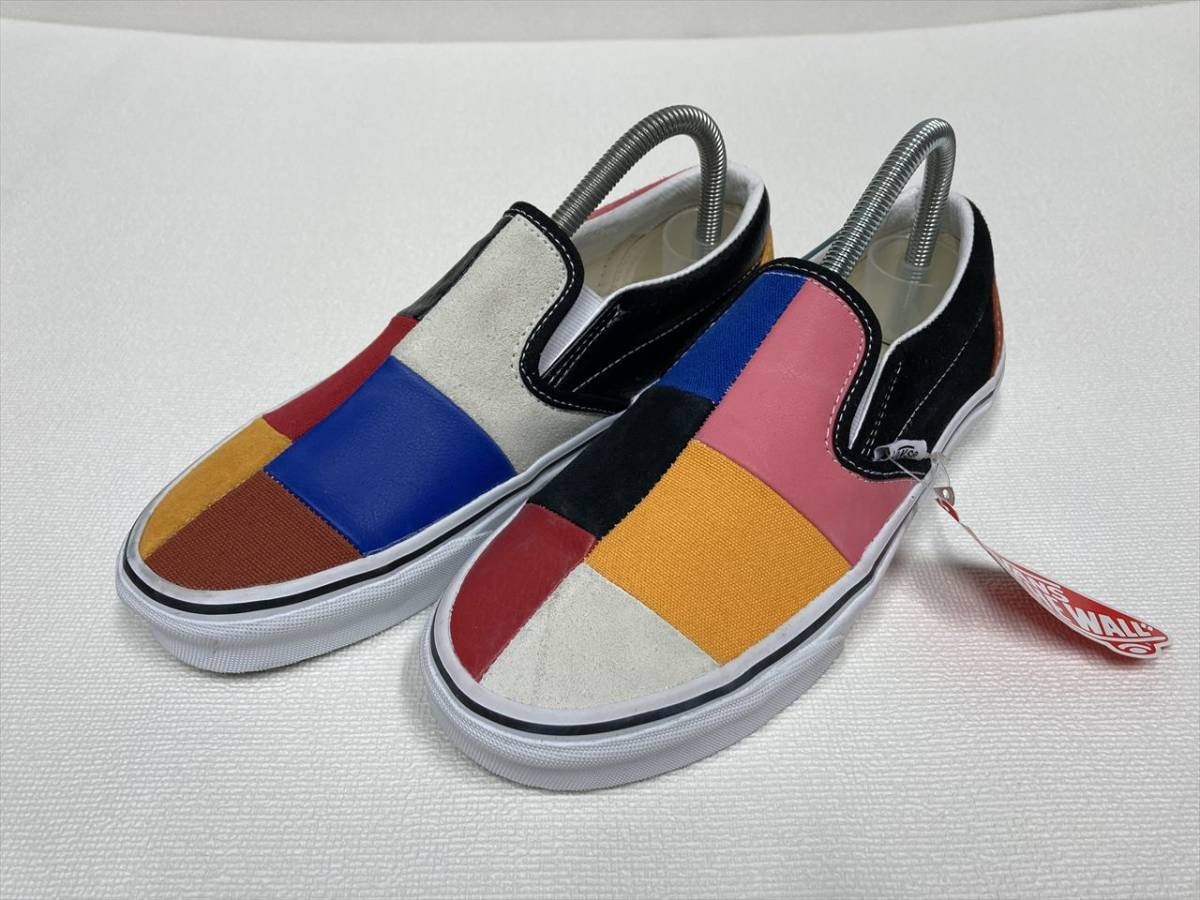 レア!! VANS SLIPON カラフル パッチワーク スエード レザー キャンバス US6 (24cm) アメリカ企画限定!! スリッポン バンズ