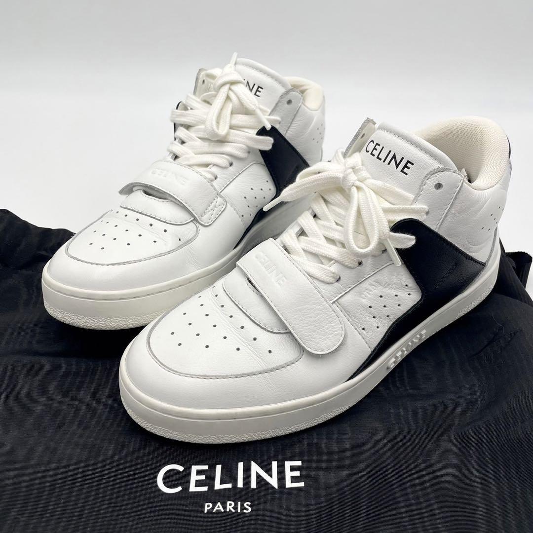 ［22AW・美品］セリーヌ　CELINE　CT-02 ベルクロストラップ　ミッドスニーカー　23cm (36) 白 黒 靴 シューズ