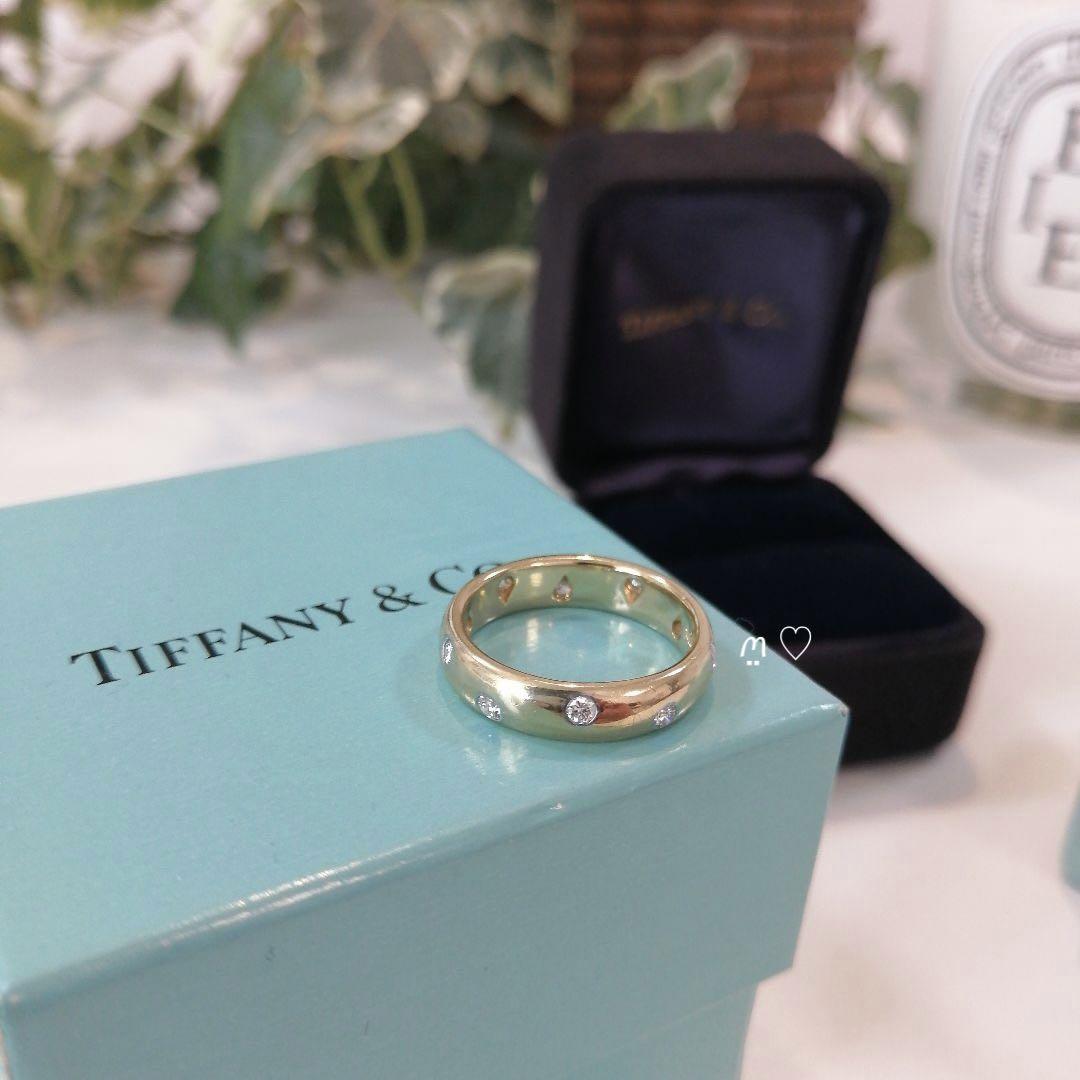 送料無料 ティファニー ダイヤモンド ドッツリング 8号 k18イエローゴールド プラチナ 指輪 TIFFANY&Co.