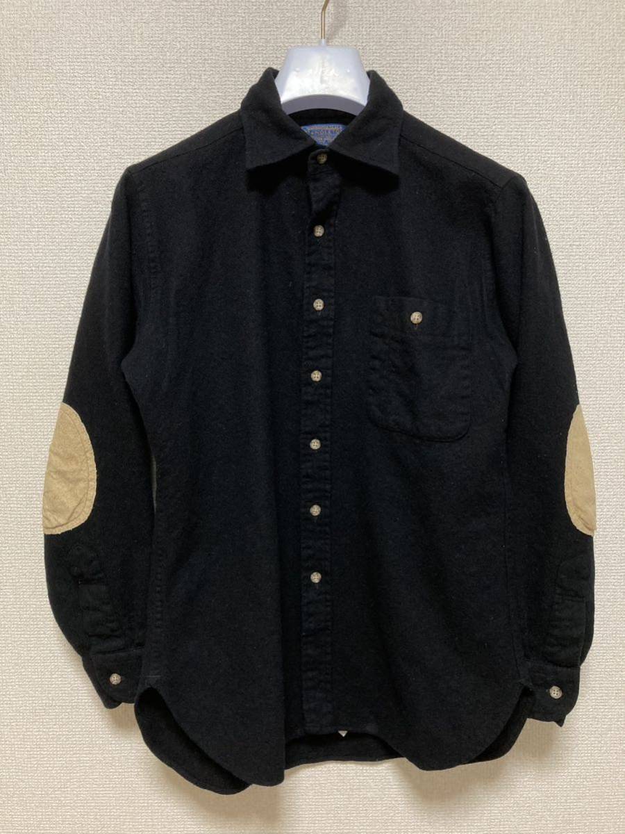 ブランド雑貨総合 70's ヴィンテージ PENDLETON ペンドルトン ウールシャツ 長袖 シャツ 無地 黒 M USA製 エルボーパッチ Mサイズ