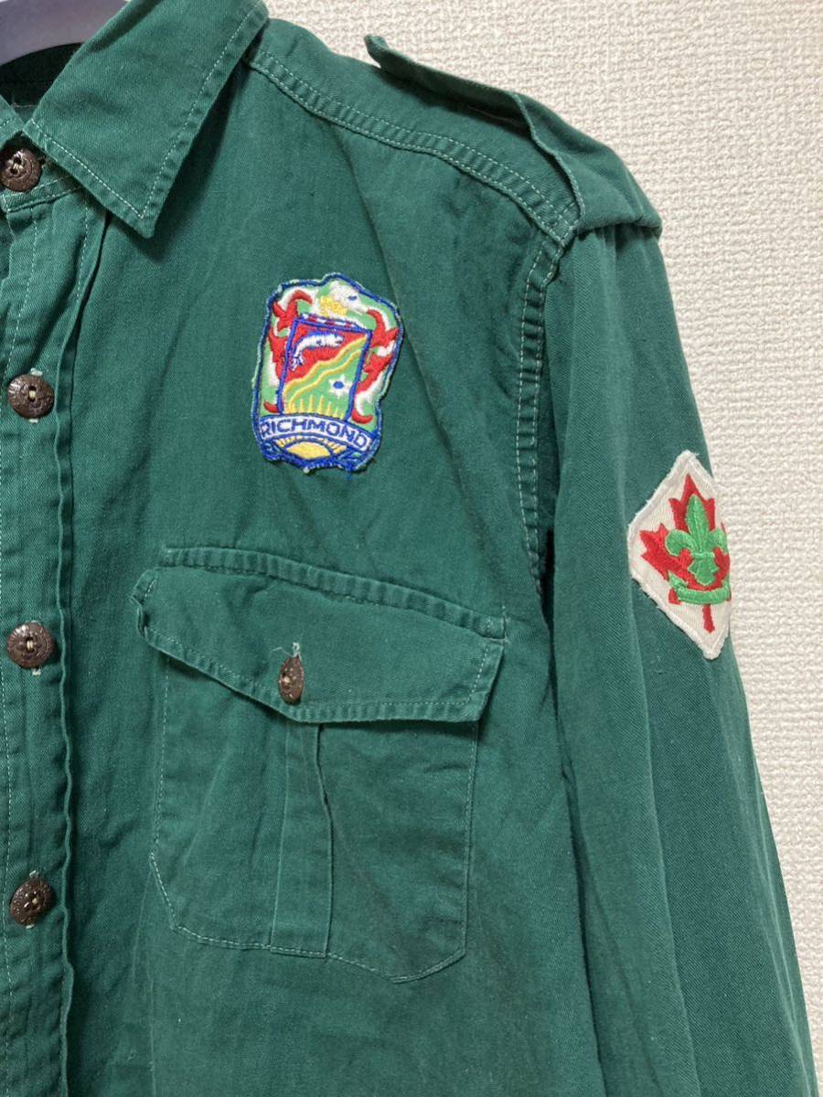 50's 60's USAヴィンテージ ボーイスカウト エポレット付きワークシャツ BOY SCOUTS-CANADA RICHMOND ワッペン グリーン_画像4