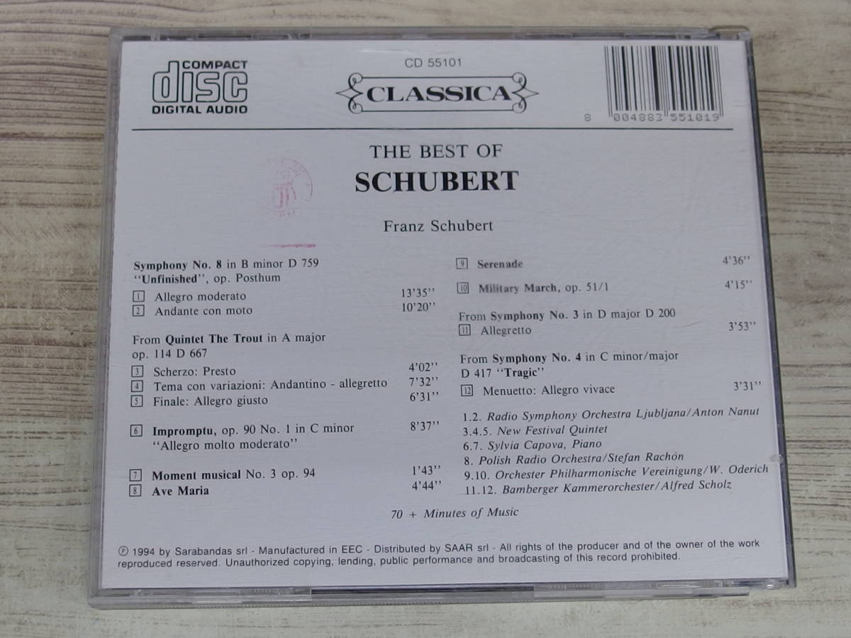 CD / The Best of Schubert / Syphony No.8 [Unfinished] Impromptu op.90 No.1 /『D12』/ 中古_画像2