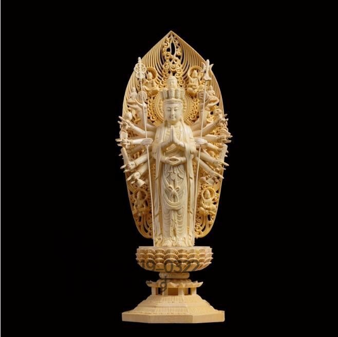 極上品 千手観音菩薩 精密彫刻 仏教美術 手彫り 木彫仏像 仏師手仕上げ品-