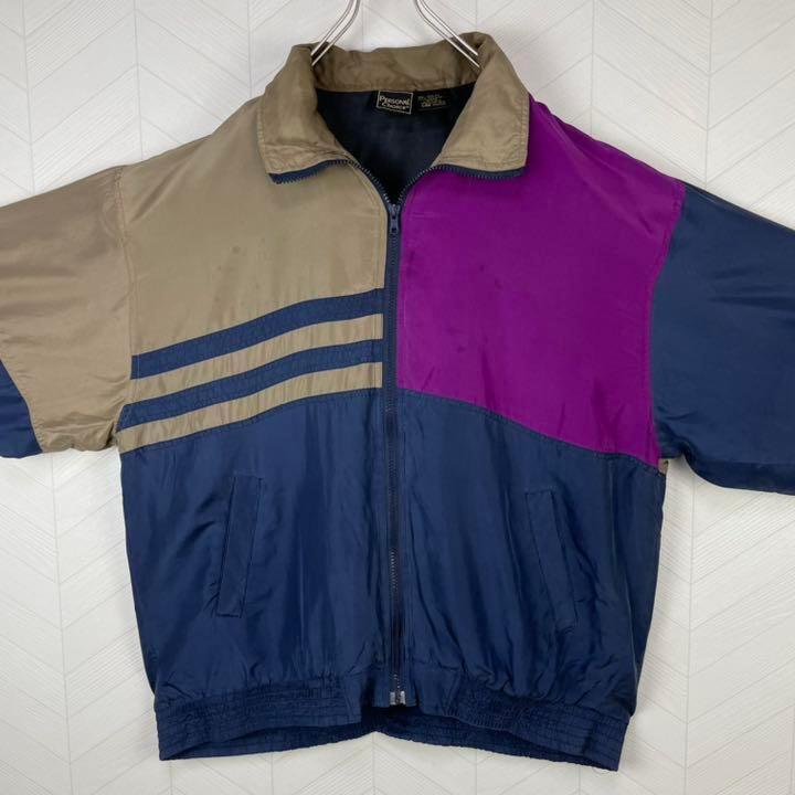 USA古着90s シルク100% テロ感 切替え 極太アーム ナイロンジャケット