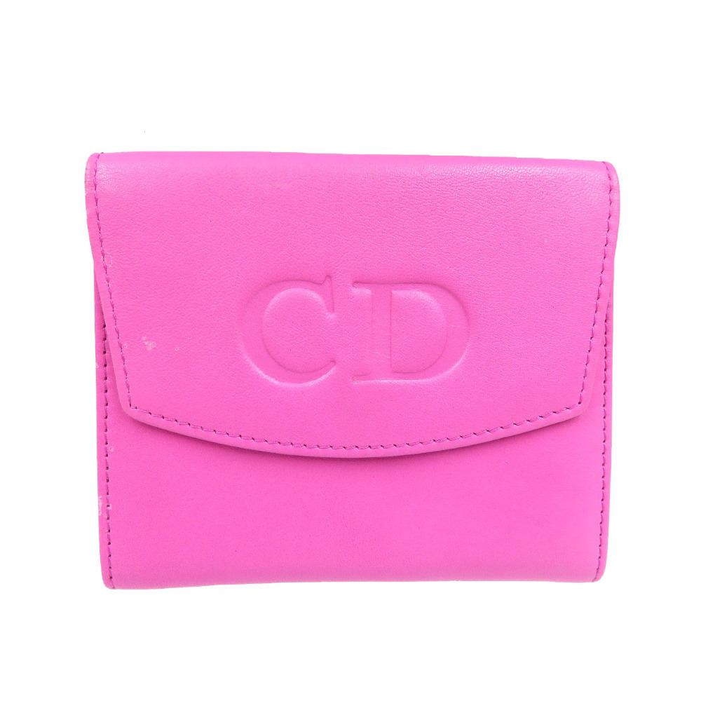 新品同様 クリスチャンディオール レザー ゴールド金具 ピンク Wホック 財布 0044 Christian Dior