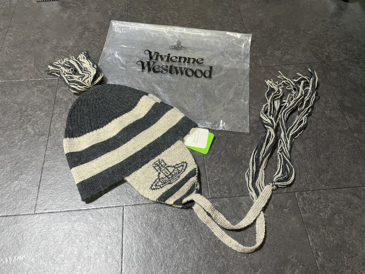 日本製 正規品 vivienne westwood ヴィヴィアンウエストウッド フラップ付ワッチ 耳当て付ニット帽 ビーニー ニットキャップ  ムーンバット