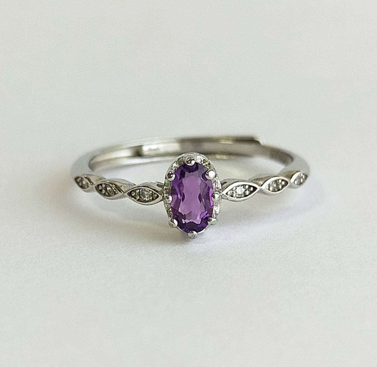 アメジスト リング 華奢 指輪 シルバー 925 パワーストーン 2月 誕生石 天然 アメシスト 紫水晶 小さい 細いの画像1