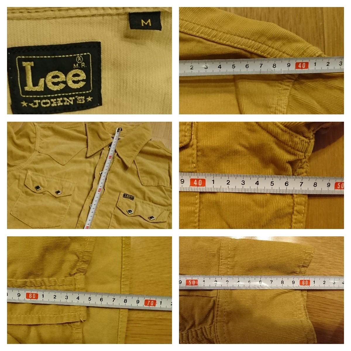 Lee リー コーデュロイ ウエスタン ネルシャツ Mサイズ ボタンダウン シミ色褪せあり 送料レターパックプラス520円_画像3