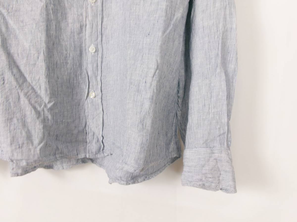 muji 無印良品 リネンシャツ ピンストライプ 柄 長袖 XL ホワイト ブルー メンズ 中古 /FMの画像4