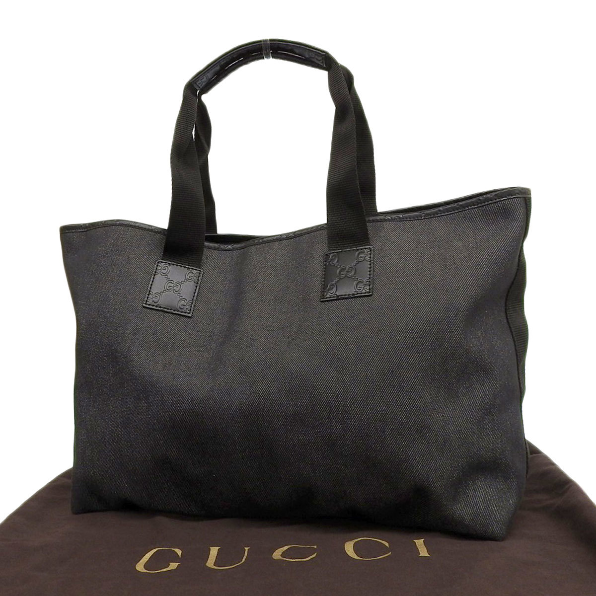 グッチ GUCCI トートバッグ デニム×レザー ブラック レディース メンズ 8874_画像2