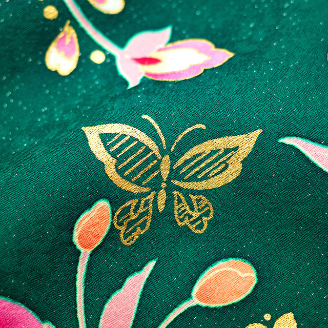 高価値】 牡丹 緑 金駒刺繍 着物 振袖 桜 sb13386 みやがわ Ｌサイズ
