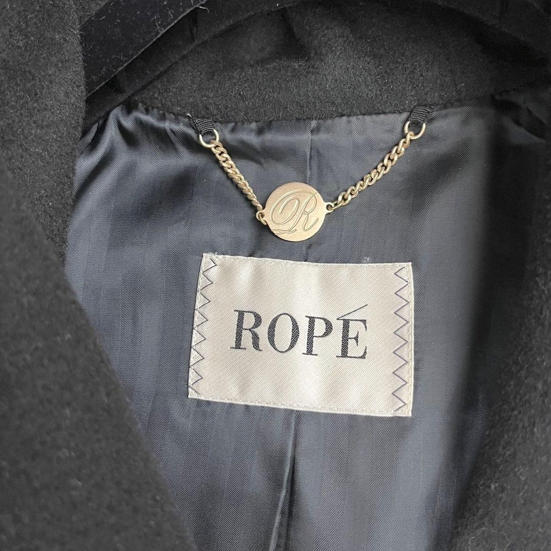 美品 ロペ アンゴラ混 ベルテッドコート フーデッド ガウン 黒 38 M ROPE レディース ロングコート ウール ガウン フード ブラック