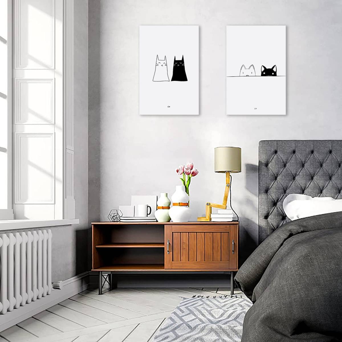 お洒落 アートパネル 猫 ねこ ネコ 2枚セット 絵画 絵 現代アート インテリア 壁掛け キャンバス画 キャンバス 木枠 北欧 猫の絵 30x40cm_画像2
