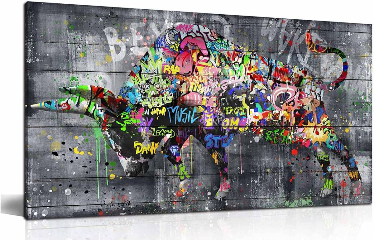 大きいサイズ 100x50cm 豪華 現代アート 牛 闘牛 牛の絵 絵画 絵 アートパネル インテリア キャンバス キャンバス画 壁掛け_画像1
