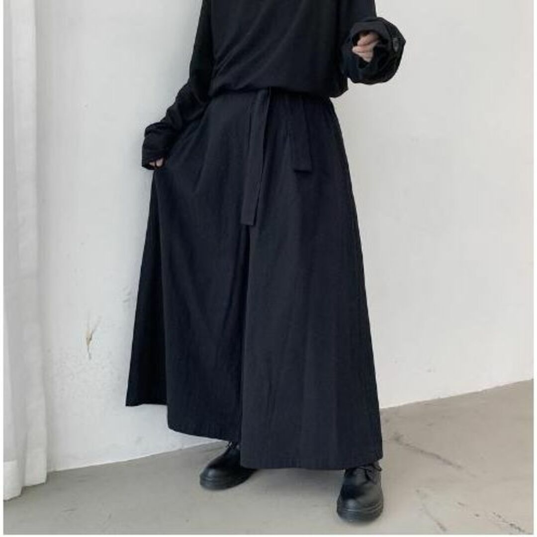 【お買い得♪】XXL 袴パンツ はかま ストリート系 ユニセックス ワイドパンツ 黒 ブラック 大きめ ゆったり 男女兼用 モード系 パンツの画像2