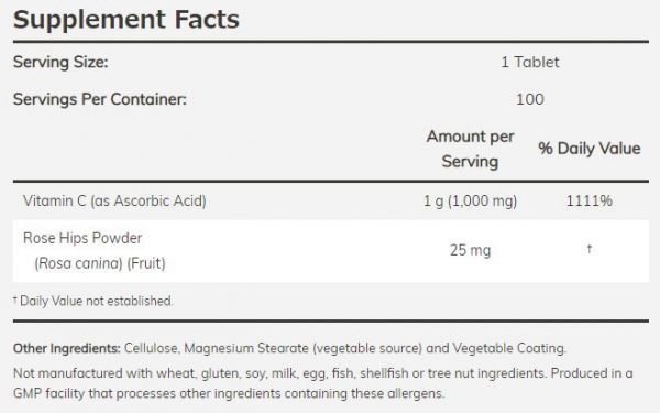 【 1000mg 100タブレット 】 sustained release ビタミンC now : ローズヒップ配合 徐々に放出される徐放タイプ 送料350円～_画像3