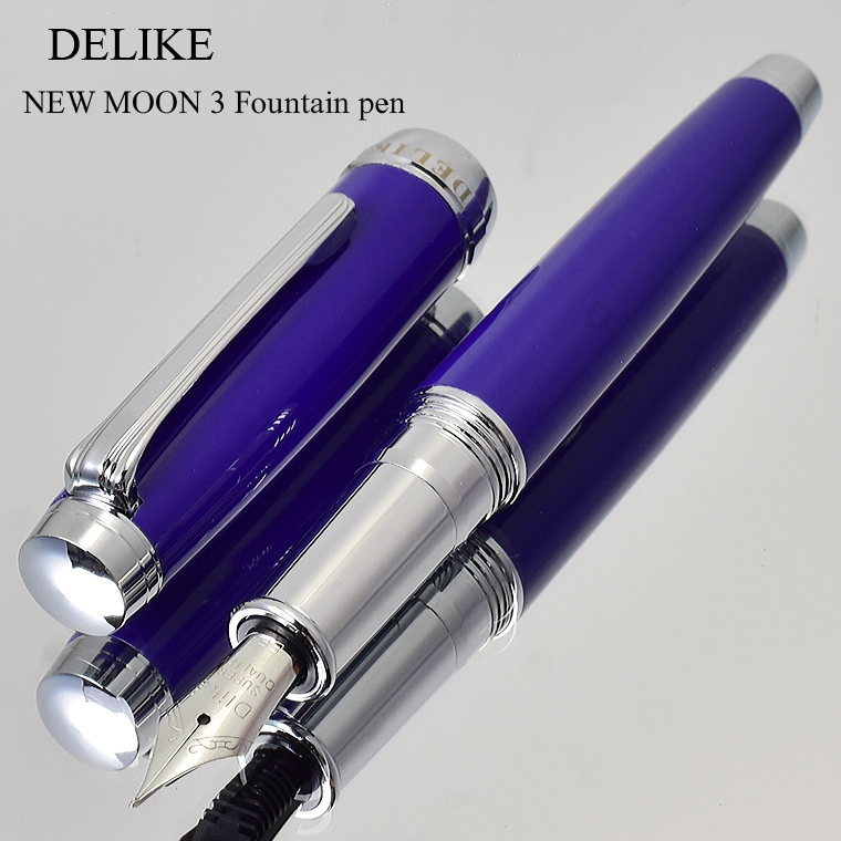 ◆●【DELIKE/ディライク】ニュームーン/NEW MOON 3万年筆 ネイビーブルー 艶やかなラッカー ペン先 F(細字) 両用式 新品 1円～/DL8BL-F_※今回はF(細字)の出品です