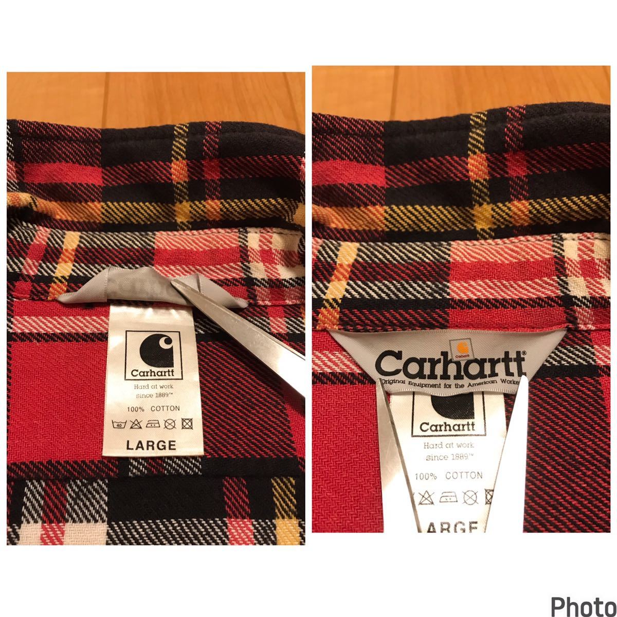 良品☆carhartt／カーハート メンズオーバーサイズL大き目　長袖ヘヴィネルシャツ　ロゴタブ付き・ビンテージビエラチェック柄 /ジャケット_画像10