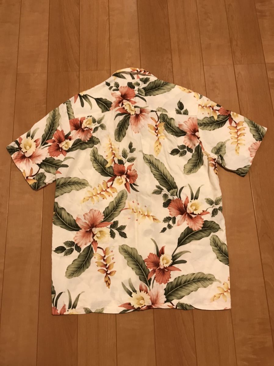 良品☆HAWAII製／TWO PALMS・トゥーパームス サイズS大き目　半袖希少.レーヨンアロハシャツ 花&葉っぱ総柄 ボタニカル調 開襟ボックス型_画像6