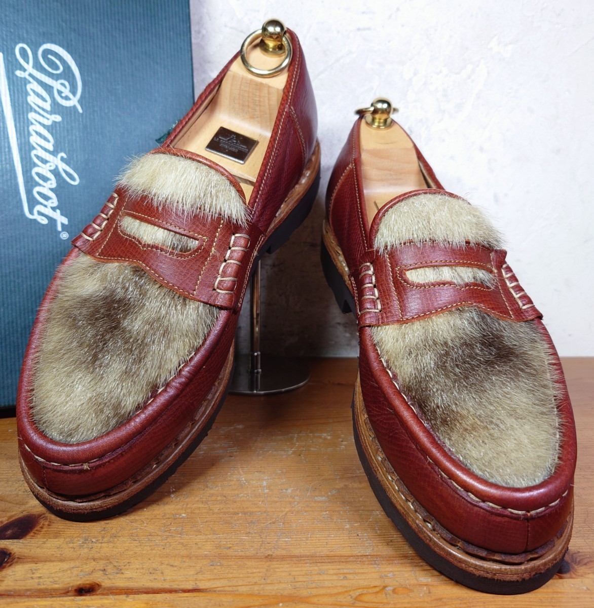 [ прекрасный товар ]2012 год FRANCE производства Paraboot/ Paraboot Ran sfok тюлень монета Loafer UK8 26.5-27cm соответствующий Brown чай /mi лягушка 