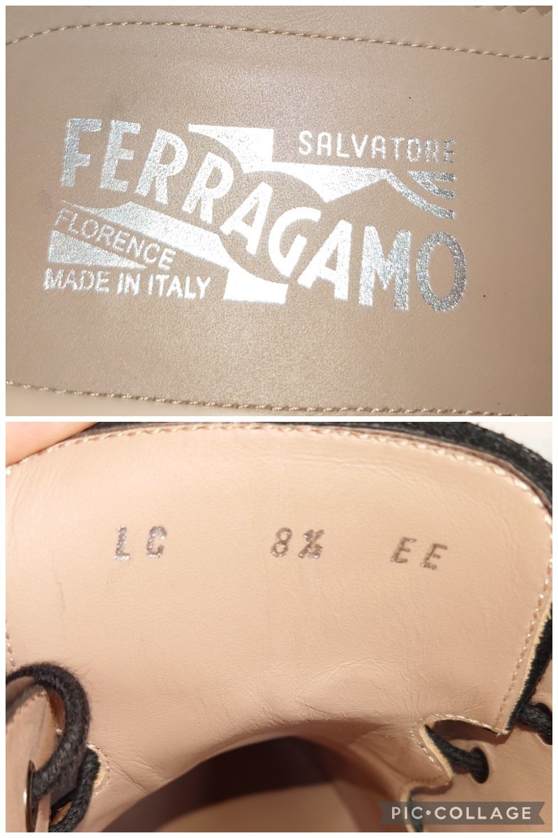 【極美品】ITALY製 Salvatore Ferragamo/フェラガモ ガンチーニ チャッカブーツ 81/2EE 27-27.5cm相応 ブラック 黒_画像9