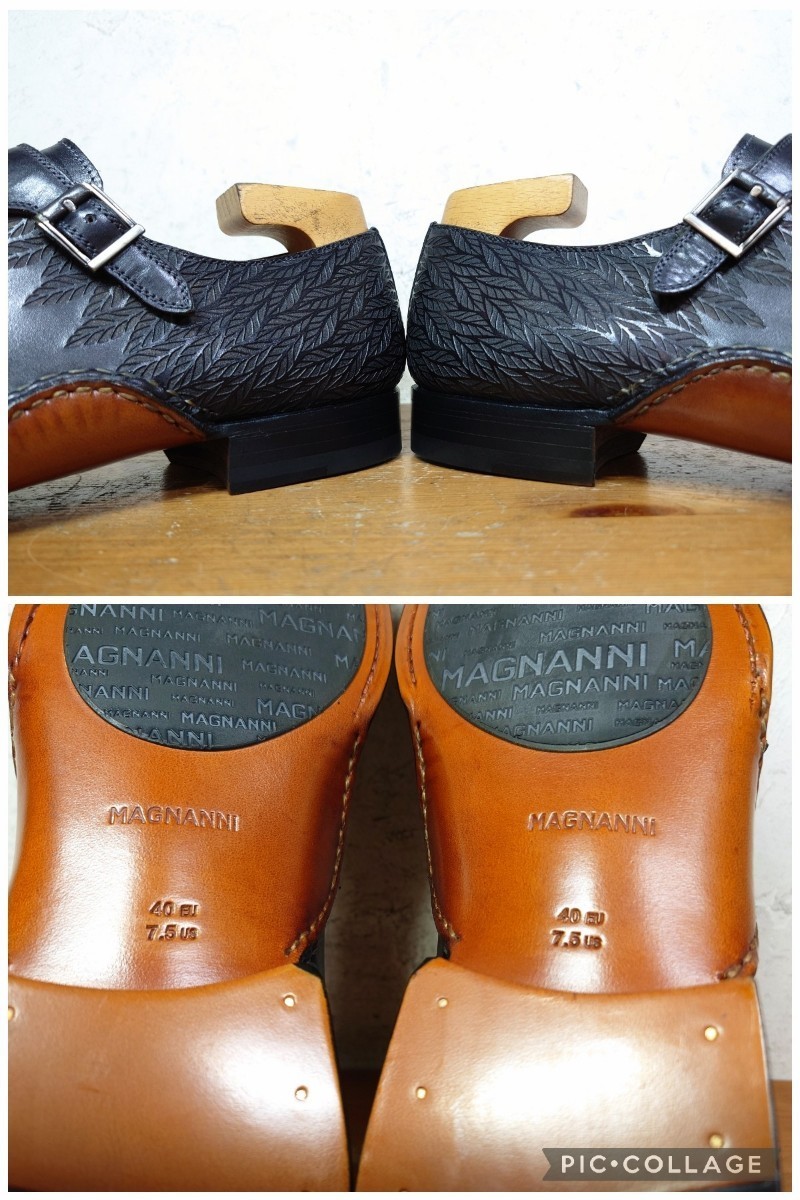 【試し履きのみ/未使用】SPAIN製 MAGNANNI/マグナーニ オパンケ製法 ダブルモンクストラップ 40 25-25.5cm相応 黒/santoni ブランキーニ_画像8