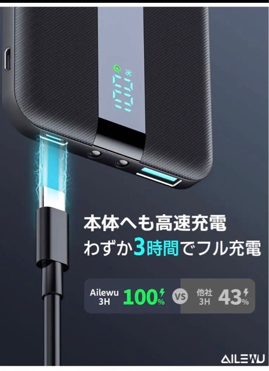 モバイルバッテリー 大容量 急速充電【Ailewu独創10000mAh超薄型】軽量 小型 モバイル22.5W PD&QC3.0対応