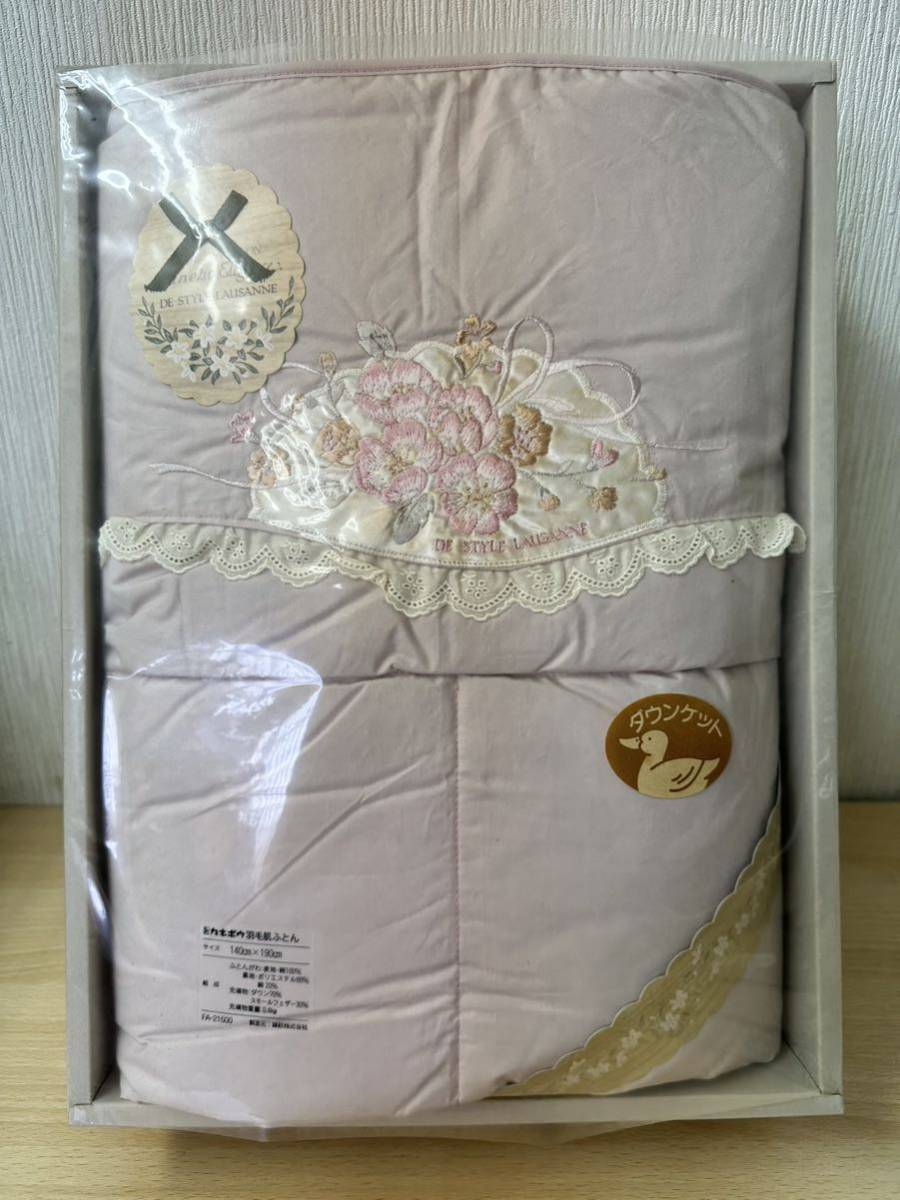 ヤ100☆ 未使用 保管品 カネボウ Kanebo 羽毛肌ふとん ダウンケット 肌布団 140×190cm 花柄 FA-21500_画像1