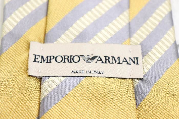 エンポリオアルマーニ シルク ストライプ柄 レジメンタルストライプ イタリア製 ブランド ネクタイ メンズ イエロー 良品 EMPORIO ARMANI_画像4