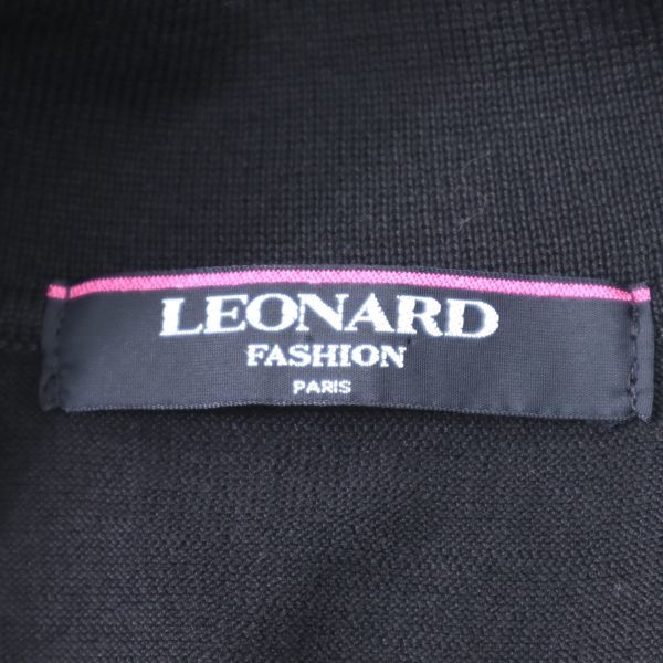 3-YJ028 レオナール LEONARD コットン 金ボタン シャツ ブラック レオパード柄 M レディース_画像6