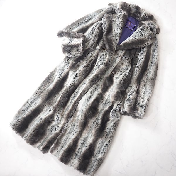 3-YJ058【美品】エトロ ETRO フェイクファー コート グレー/ブラック